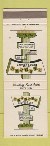 Matchbook Cover - Zarders Restaurant Milwaukee WI