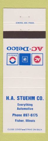 Matchbook Cover - AC Delco GM HA Stuehm Parts Fisher IL