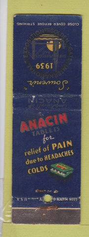 Matchbook Cover - Anacin For Colds Headaches 1939 Golden Gate Expo San Francisco