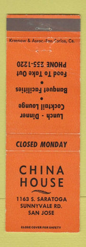 Matchbook Cover - China House Restaurant San Jose CA