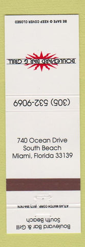Matchbook Cover ??? Boulevard Bar Grill South Beach Miami FL