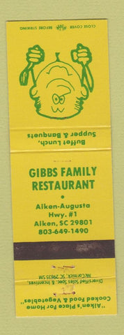 Matchbook Cover - Gibbs Family Restaurant Aken SC