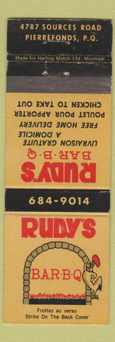 Matchbook Cover - Rudy's BBQ Pierrefonds QC