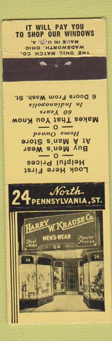 Matchbook Cover - Harry W Krause Men's Clothes Indianapolis IN