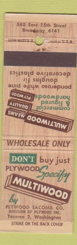 Matchbook Cover - Plywood Tacoma lumber wood Tacoma WA