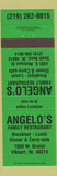 Matchbook Cover - Angelo's Restaurant Elkhart South Bend IN