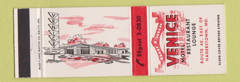 Matchbook Cover - Venice Motel Restaurant Hagerstown MD