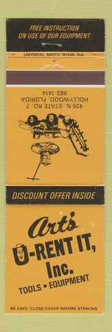 Matchbook Cover - Art's Rentals Hollywood FL equipment tools