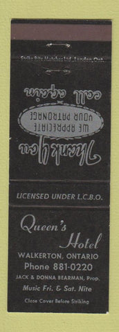 Matchbook Cover - Queen's Hotel Walkerton ON
