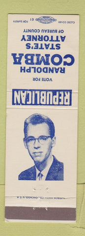 Matchbook Cover - Randolph Comba State's Attorney Election Republican IL?