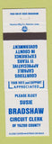 Matchbook Cover - Susie Bradshaw Circuit Clerk Election Yazoo County MS?
