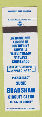 Matchbook Cover - Susie Bradshaw Circuit Clerk Election Yazoo County MS?