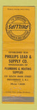 Matchbook Cover - Phillips Lead and Supply Providence RI Plumbing