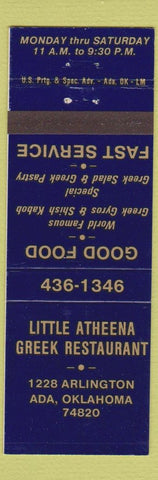 Matchbook Cover - Little Atheena Greek Restaurant Ada OK