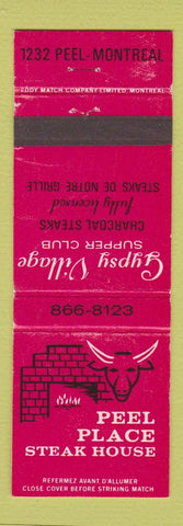 Matchbook Cover - Peel Place Steak Gypsy Village Montreal QC