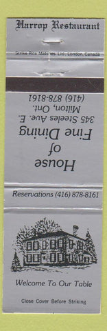 Matchbook Cover - Harrop Restaurant Milton ON WEAR