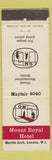 Matchbook Cover - Mount Royal Hotel London UK England