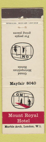Matchbook Cover - Mount Royal Hotel London UK England