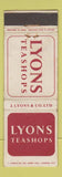 Matchbook Cover - Lyons Tea Shops UK England #1