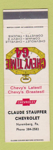 Matchbook Cover - 1964 Chevrolet Claude Stauffer Nuremberg PA