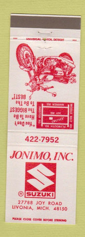 Matchbook Cover - Jonimo Suzuki Motorcycles Livonia MI WEAR