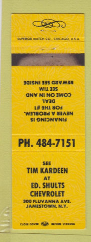 Matchbook Cover - Ed Shults Chevrolet Jamestown NY YELLOW WEAR