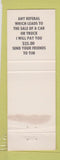Matchbook Cover - Ed Shults Chevrolet Jamestown NY YELLOW WEAR