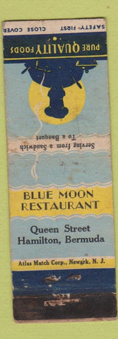 Matchbook Cover - Blue Moon Restaurant Hamilton Bermuda WORN