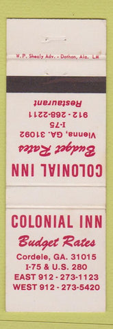 Matchbook Cover - Colonial Inn Cordele GA WEAR Vienna