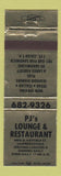 Matchbook Cover - PJ's Lounge Restaurant Lawrenceville Pittsburgh? PA