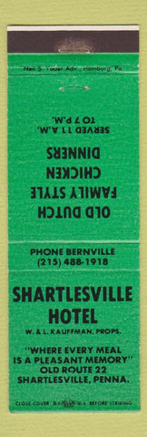 Matchbook Cover - Shartlesville Hotel PA