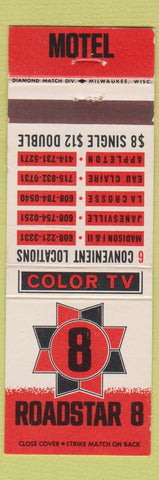 Matchbook Cover - Roadstar 8 Motel Madison La Crosse Appleton Janesville WI