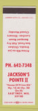 Matchbook Cover - Jackson's Pointe II East Troy WI
