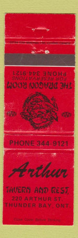 Matchbook Cover - Arthur Tavern Thunder Bay ON Dragon Room WEAR