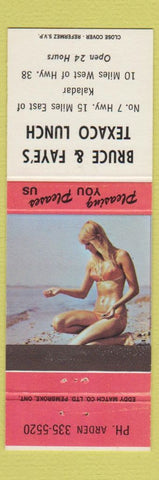 Matchbook Cover - Bruce Faye's Texaco oil gas food Kaladar ON pinup