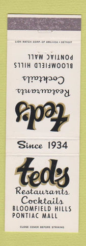 Matchbook Cover - Ted's Restaurants Bloomfield Hills Pontiac MI