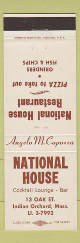 Matchbook Cover - National House Indian Orchard MA Pizza