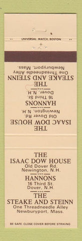 Matchbook Cover - Isaac Dow House Hannon's Newington Dover NH Newburyport MA