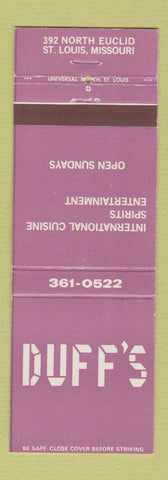 Matchbook Cover - Duff's Restaurant St Louis MO