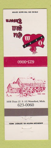 Matchbook Cover - Old Mill Tavern Waterford MI