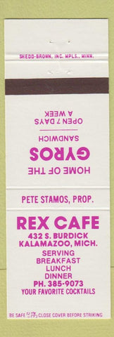 Matchbook Cover - Rex Cafe Hyros Kalamazoo MI