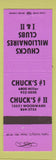 Matchbook Cover - Chucks Millionaires Clubs Detroit? Disco