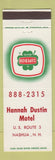 Matchbook Cover - Hannah Dustin Motel Nashua NH