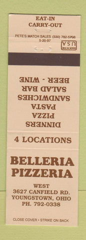 Matchbook Cover - Belleria Pizza Youngstown OH
