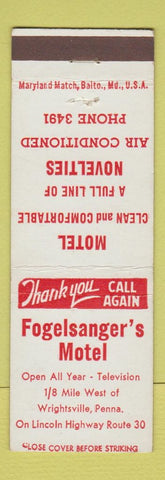 Matchbook Cover - Fogelsanger's Motel Wrightsville PA