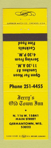 Matchbook Cover - Jerry's Old Town Inn Germantown WI