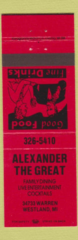 Matchbook Cover - Alexander the Great Restaurant Westland MI