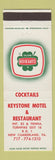 Matchbook Cover - Keystone Motel Restaurant New Cumberland PA