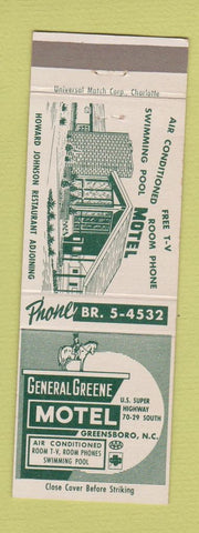 Matchbook Cover - General Greene Motel Greensboro NC