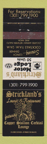 Matchbook Cover - Strickland's Lounge Restaurant MD